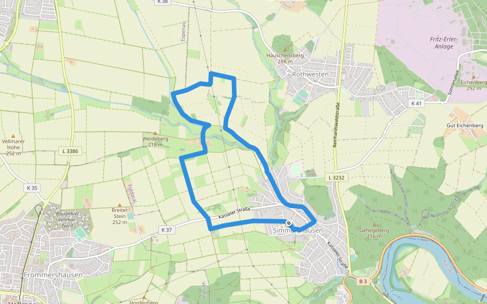 Eco-Pfad Simmershausen walking route map in Fuldatal