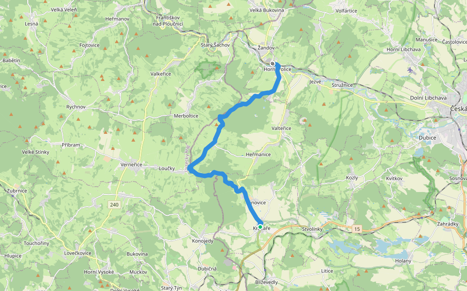 [Z] Horní Police (žst) - Kravaře nám. walking route map in Kravaře