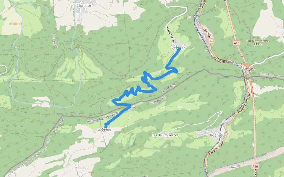 Vellerat - La Combe walking route map in Courrendlin
