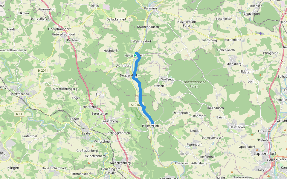 W 54 Pielenhofen - Heitzenhofen (Rotes Rechteck) walking route map in Duggendorf