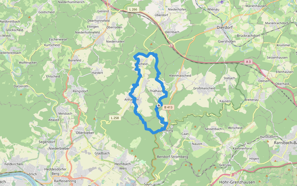 Wäller Tour Iserbachschleife walking route map in Thalhausen