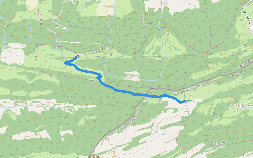 La Combe - Les Fouchies walking route map in Roches