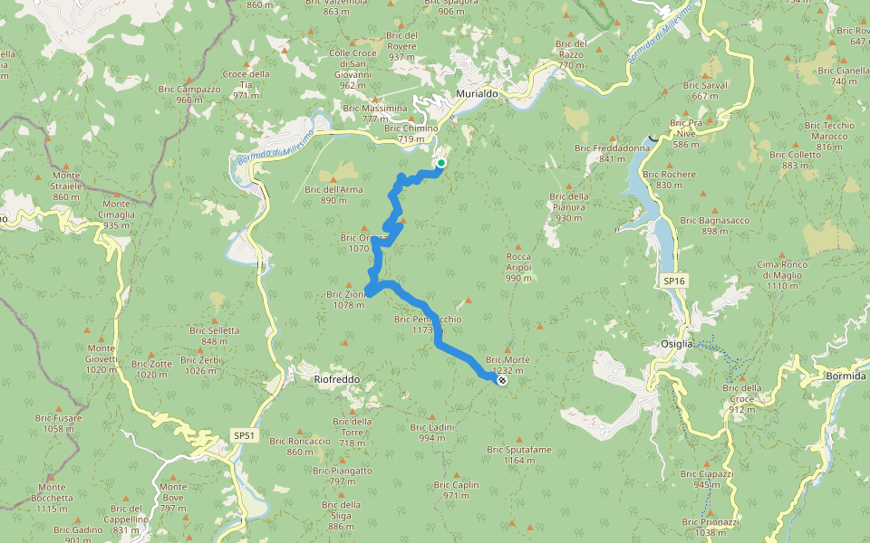 Murialdo - Monte Camulera - Bric Mortè walking route map in Ponte