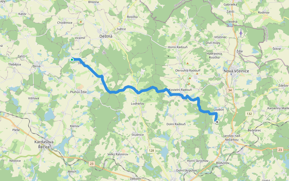 [Z] Červená Lhota - Lovětín (žst.) walking route map in Pluhův Žďár