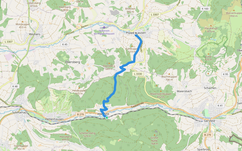 Poppenhausen - Altenfeld walking route map in Gersfeld (Rhön)