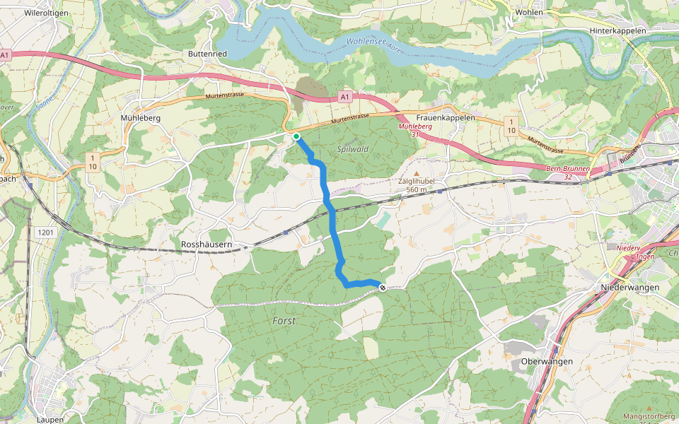 Heggidorn - Fuessacher walking route map in Frauenkappelen