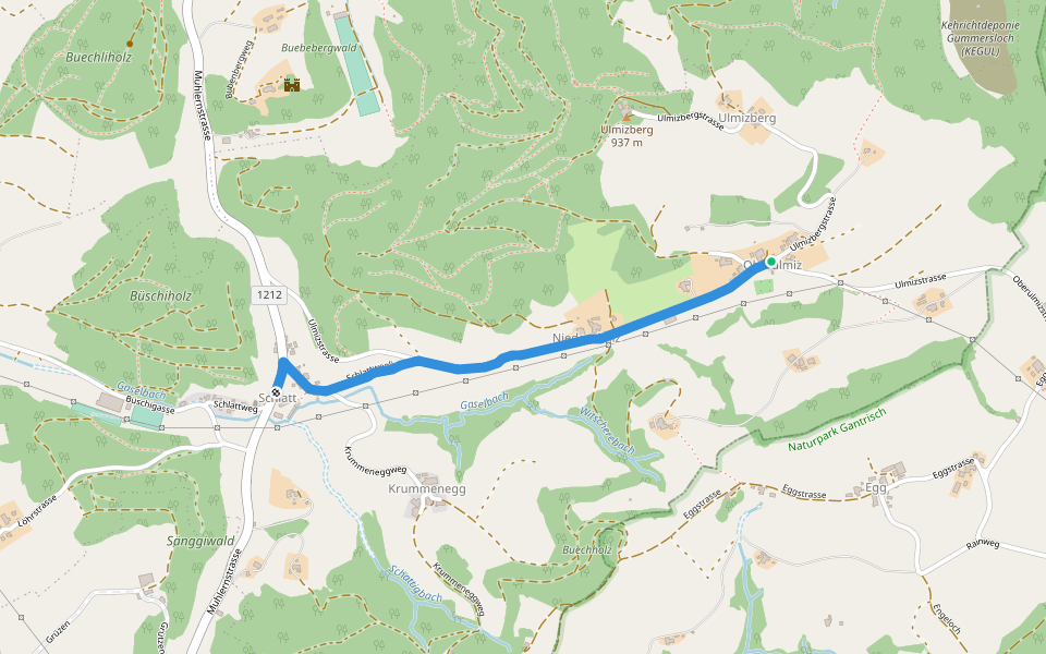Oberulmiz - Schlatt walking route map in Köniz