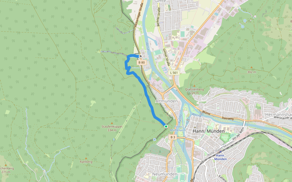 Tillyschanze - DJH Hann. Münden walking route map in Gutsbezirk Reinhardswald