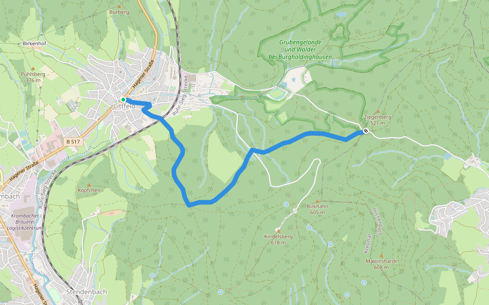 Littfeld über Kreuzbank zum Altenberg walking route map in Kreuztal