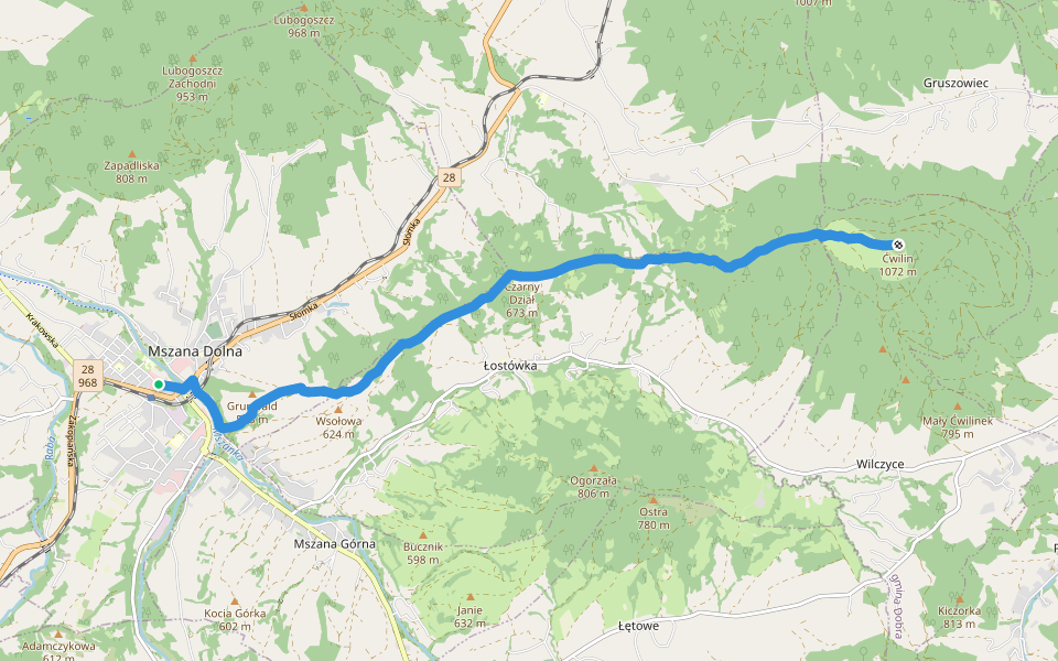 Mszana Dolna - Ćwilin walking route map in Mszana Dolna