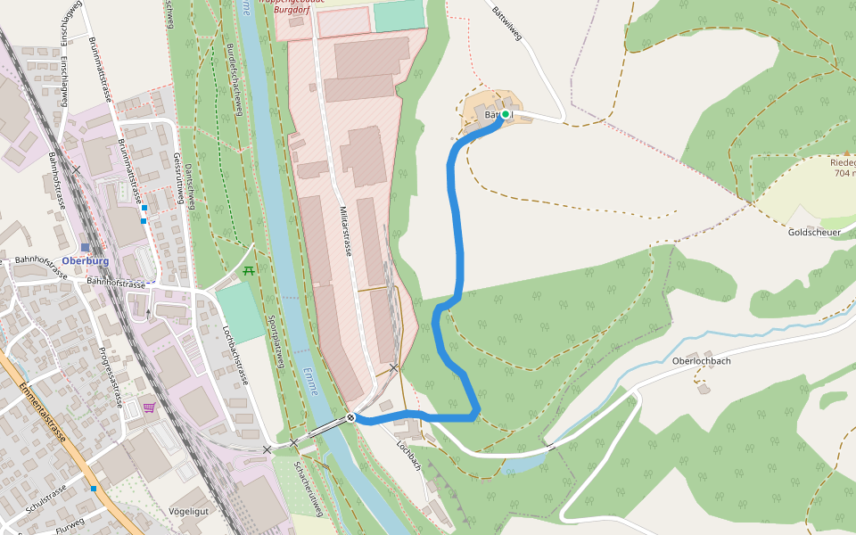 Bättwil - Lochbachbrügg walking route map in Burgdorf