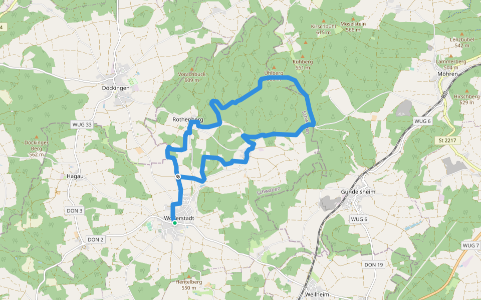 Rundwanderweg Monheim 2 ? Bei Wolferstadt walking route map in Wolferstadt