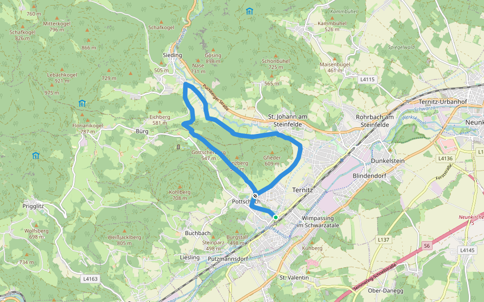 Runnersfun Runde "Gfieder Runde" (bei Ternitz) walking route map in Wimpassing im Schwarzatale