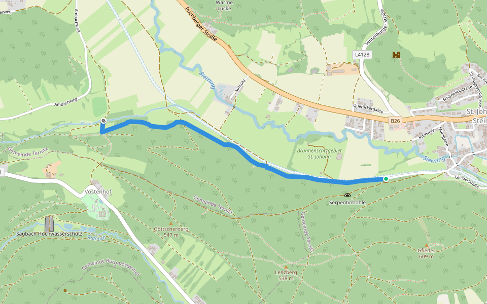 St. Johann - Richtung Sieding entlang des Waldes um den Lenzberg walking route map in Ternitz