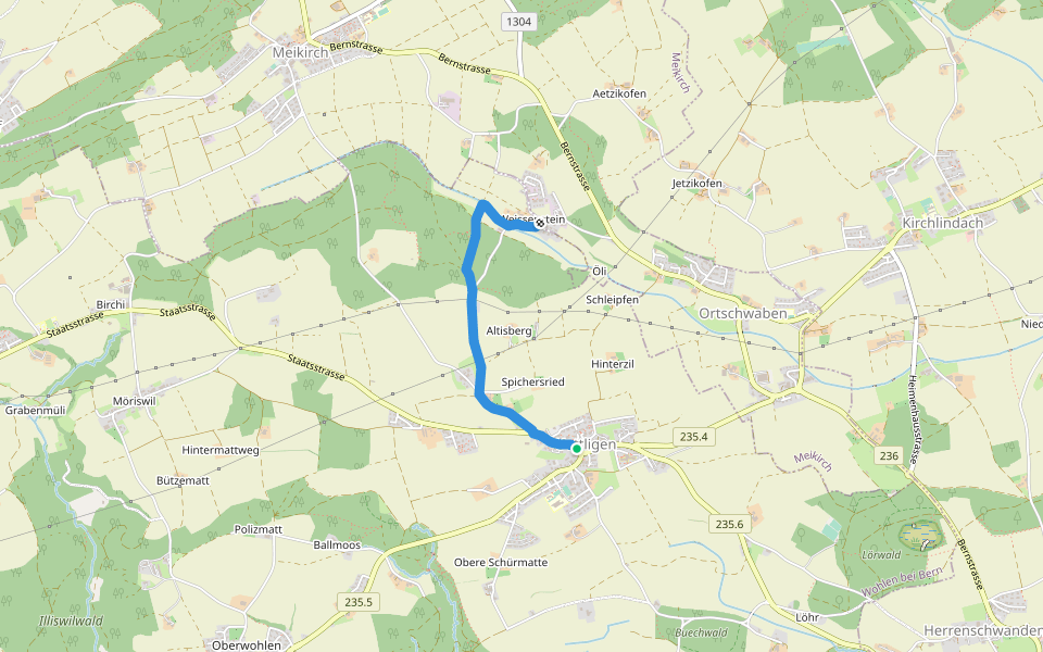 Uettligen/Linde - Weissenstein walking route map in Wohlen bei Bern