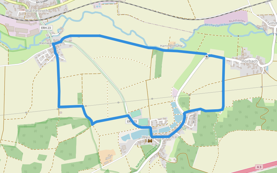 Weingartsgreuth W1 walking route map in Wachenroth
