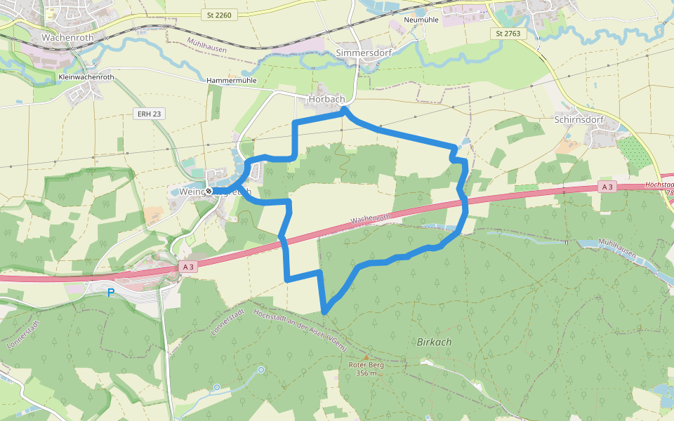 Weingartsgreuth W4 walking route map in Wachenroth