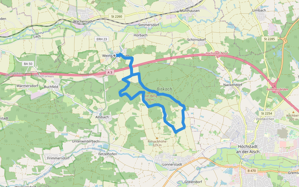 Weingartsgreuth W6 walking route map in Wachenroth