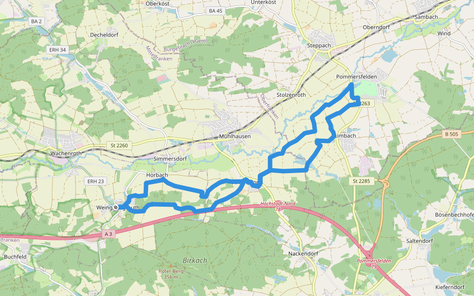 Weingartsgreuth W7 walking route map in Wachenroth