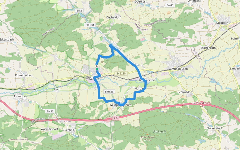 Weingartsgreuth W8 walking route map in Wachenroth