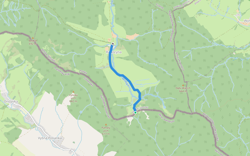 Do Cmentarza Wojennego nr 43 walking route map in Radocyna