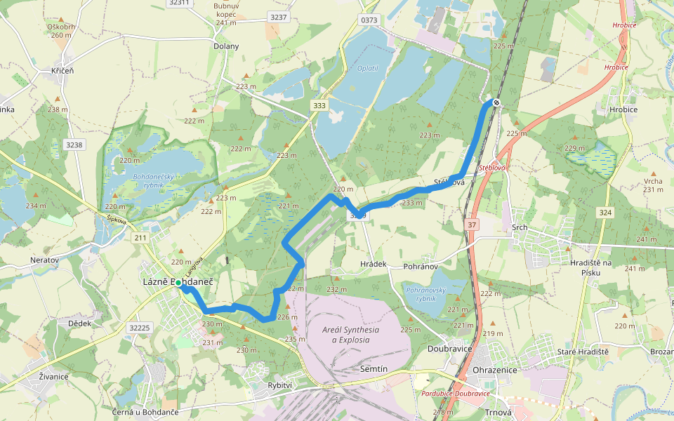 [M] Lázně Bohdaneč (nám.) - Stéblová (žst.) walking route map in Lázně Bohdaneč