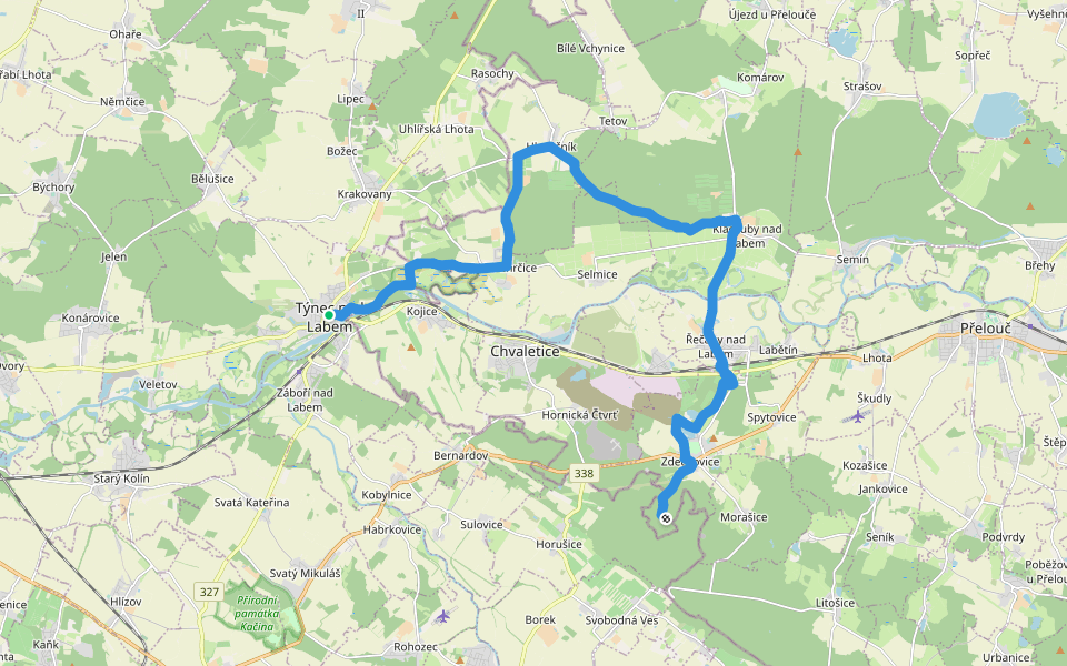 [M] Týnec nad Labem - Řečany nad Labem walking route map in Týnec nad Labem