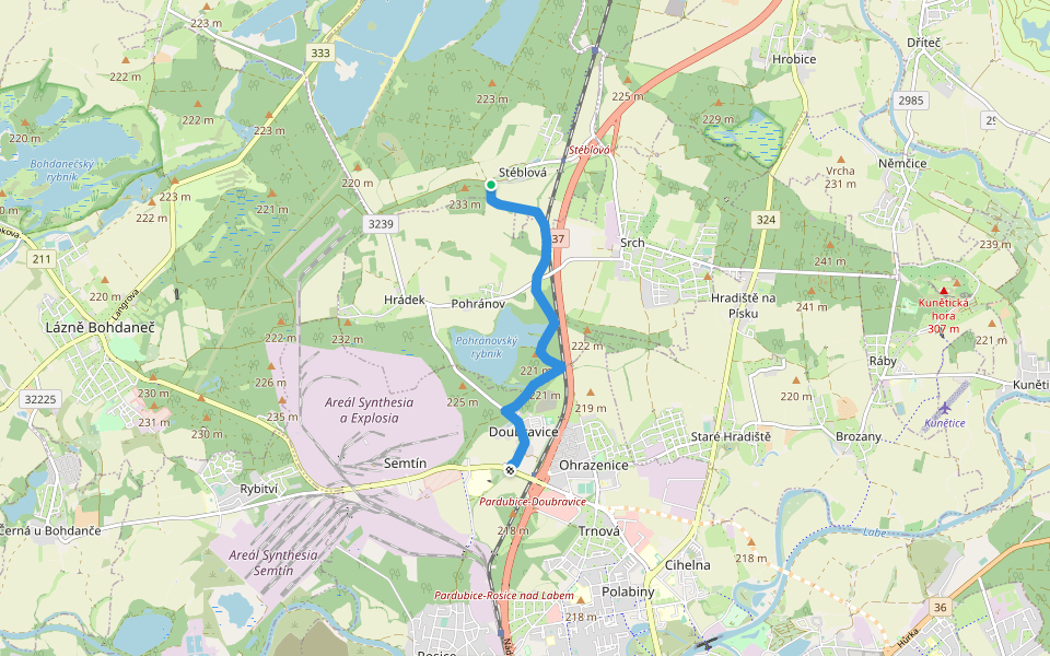 [Ž] Semtín (žst.) - Stéblová (rozc.) walking route map in Stéblová