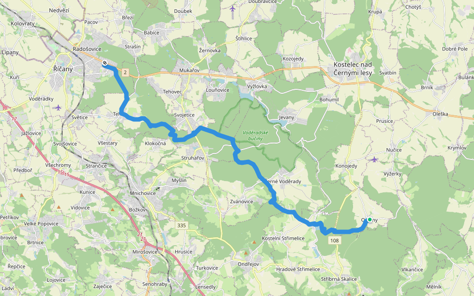 [Z] Říčany - Oplany walking route map in Oplany