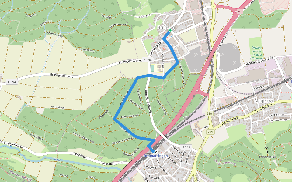 Othmarsingen - Brunegg walking route map in Brunegg