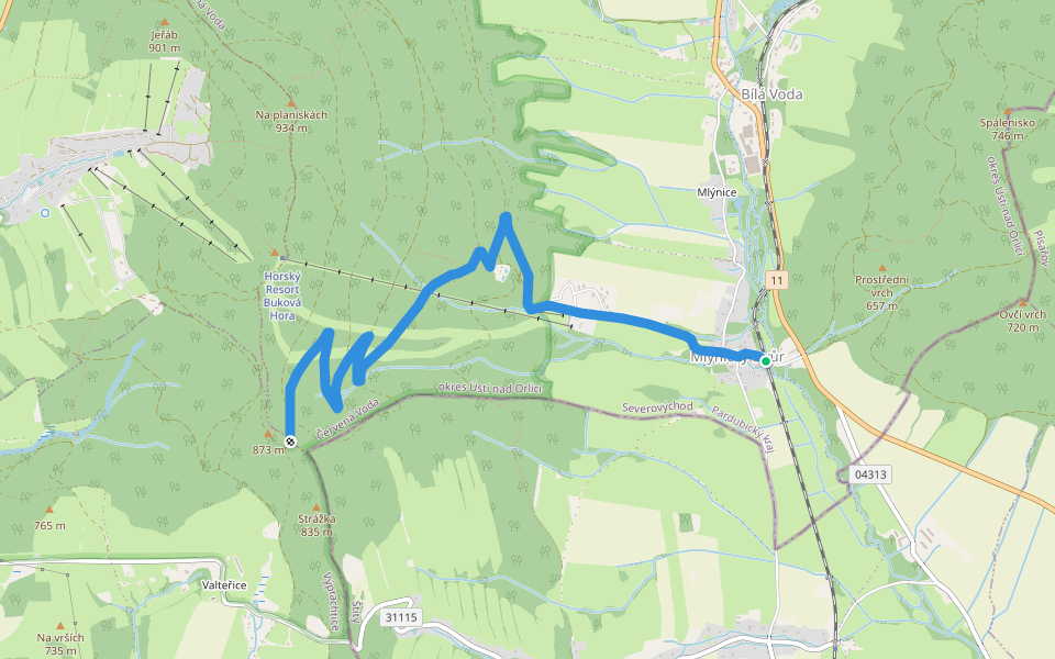 [Ž] Strážka - Mlýnický dvůr walking route map in Červená Voda