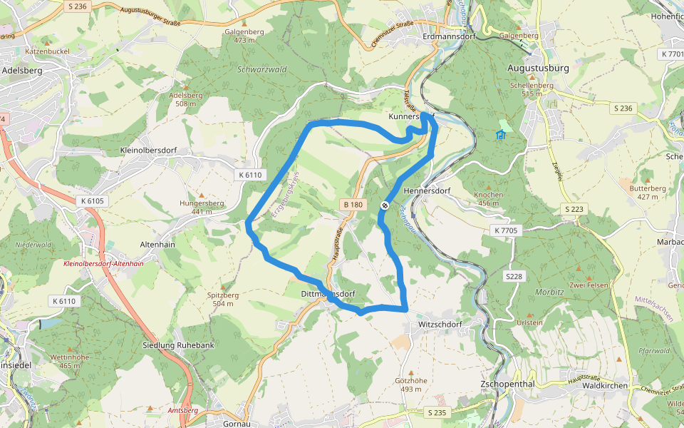 Großer Rundwanderweg Dittmannsdorf walking route map in Gornau/Erzgeb.