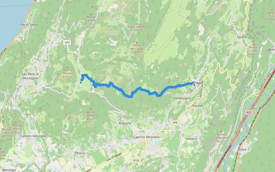 Braga - Priore - Monte Crocetta - Fintanarbole - Lumini walking route map in Lumini