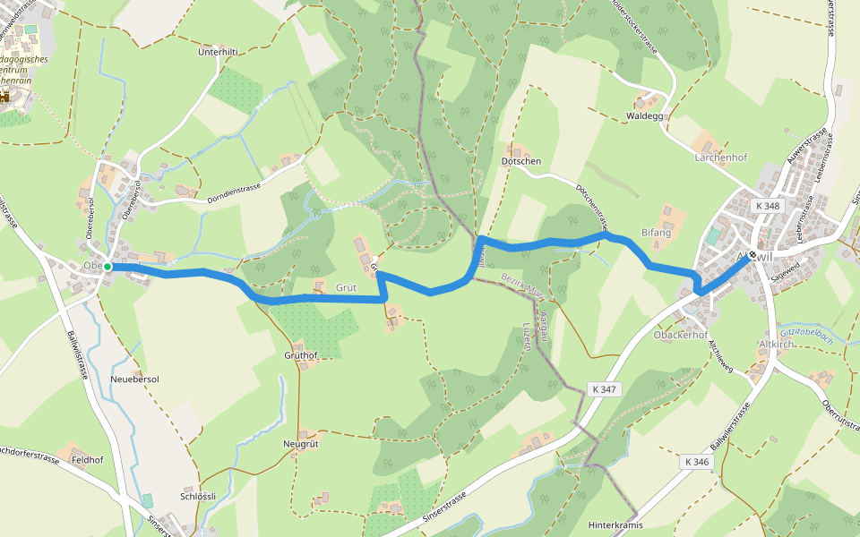 Abtwil - Oberebersol walking route map in Hohenrain
