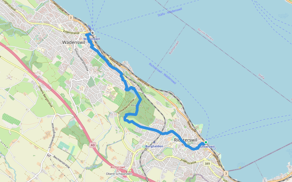 Richterswil Bahnhof - Wädenswil Bahnhof walking route map in Richterswil