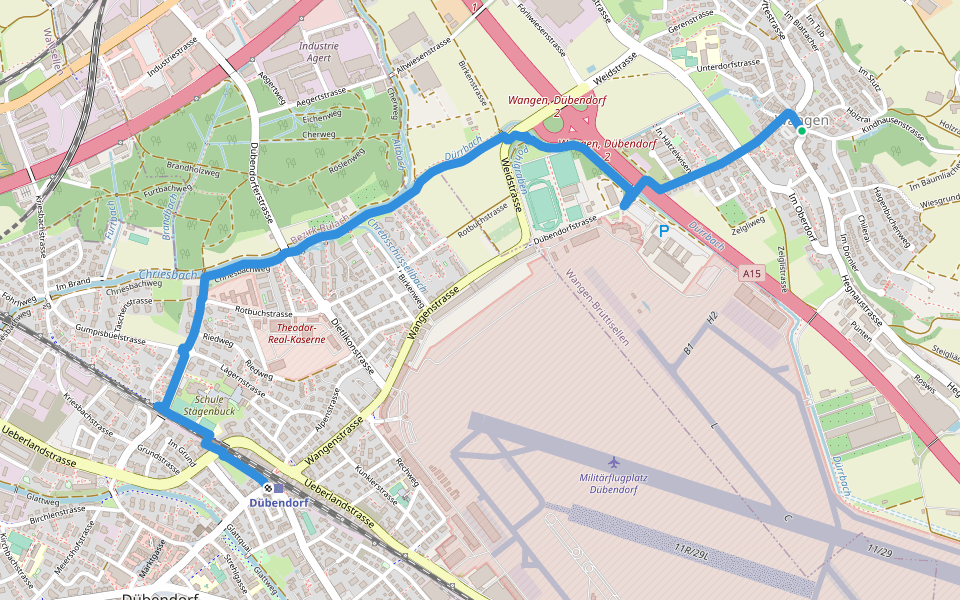 Wangen - Dübendorf walking route map in Wangen-Brüttisellen