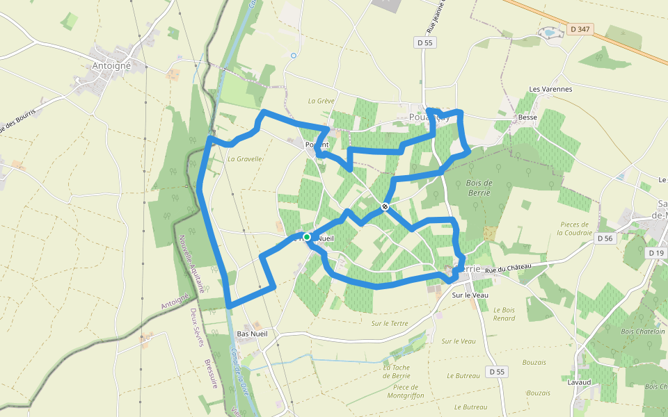 Sentier entre Dive et Troglos walking route map in Berrie