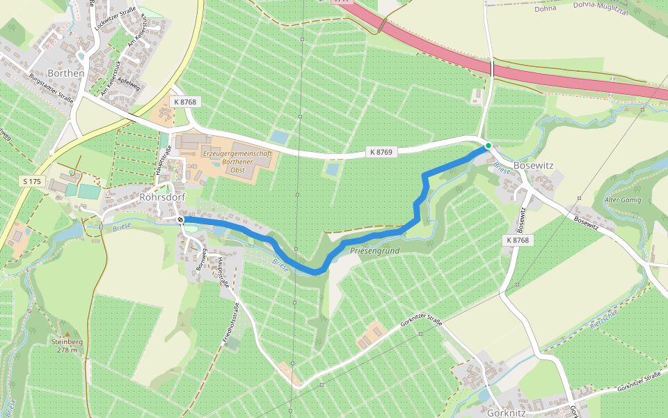 Wanderweg Röhrsdorf gelb walking route map in Dohna