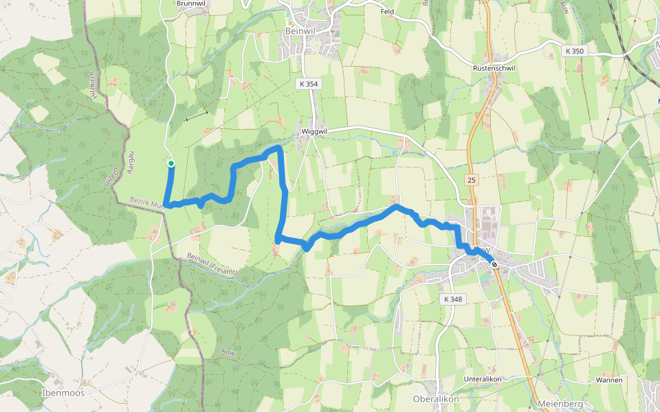Auw - Horben walking route map in Beinwil (Freiamt)
