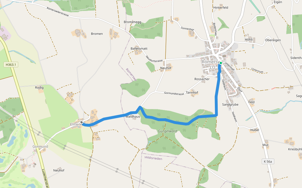 Römerswil - Älmeringen walking route map in Römerswil