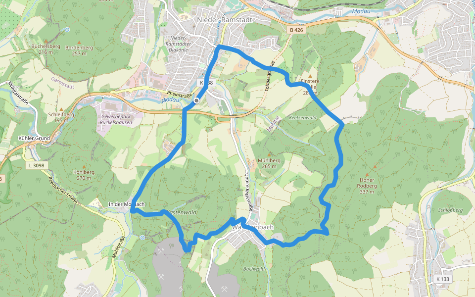 Ortsrundwanderweg Mühltal 1 walking route map in Mühltal