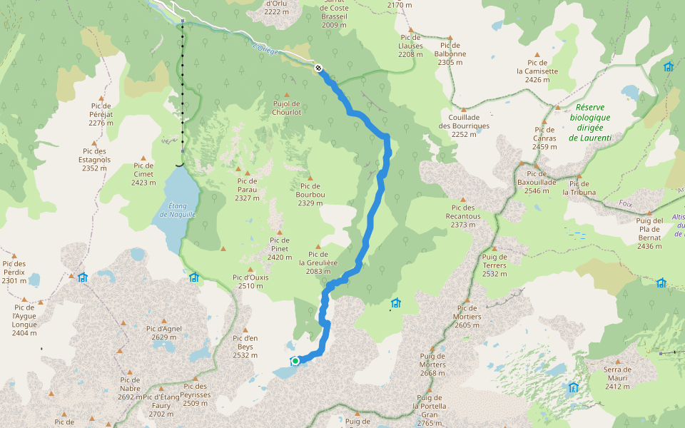 L'Étang d'En Beys walking route map in Orlu