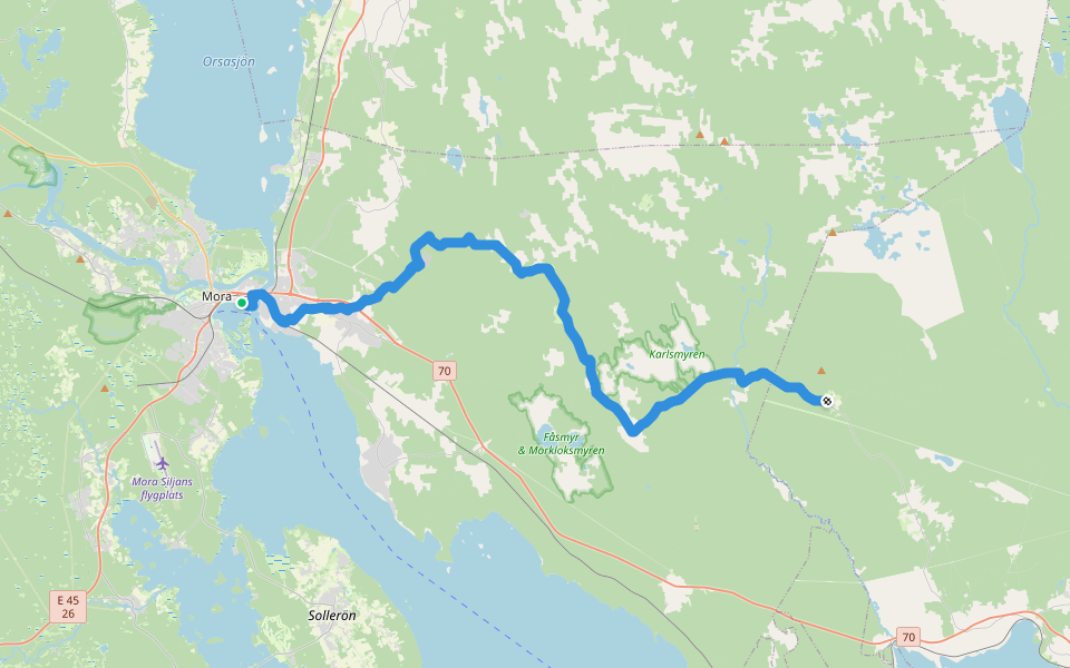 Dalkarlsvägen etapp 1a walking route map in Mora