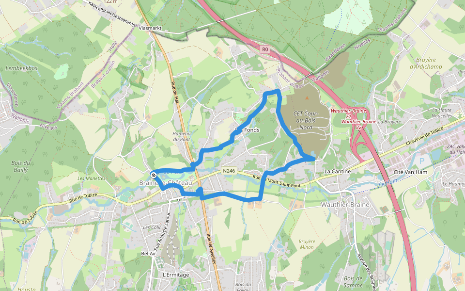 1 : Promenade de la seigneurie Deschamps walking route map in Braine-le-Château
