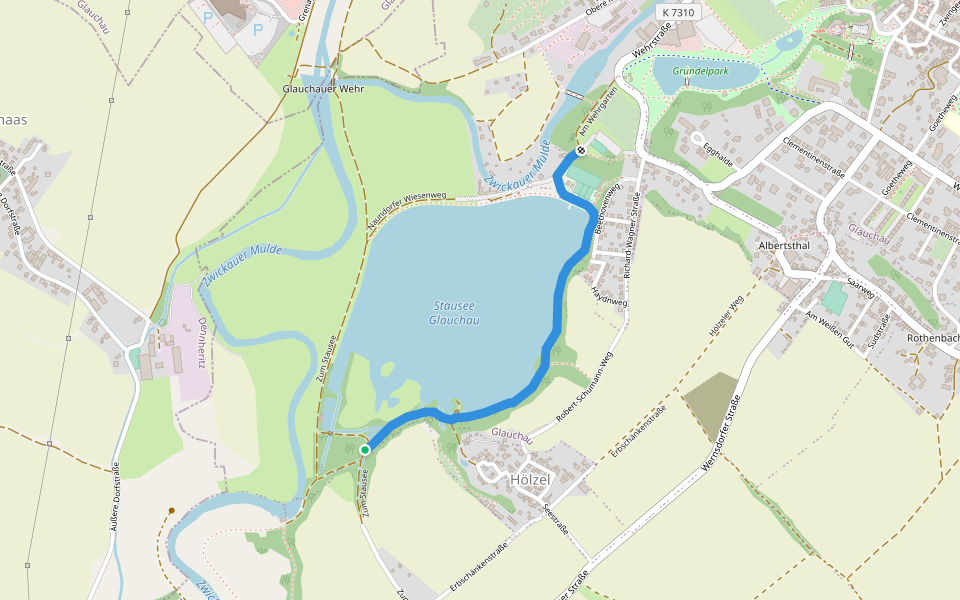 Wanderweg grüner Punkt walking route map in Glauchau
