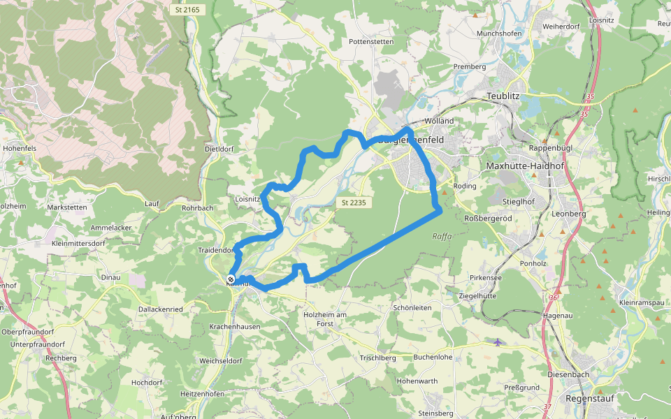 Städtedreieck-Rundweg 2 "Wittelsbacher Burgensteig" (Blau) walking route map in Kallmünz