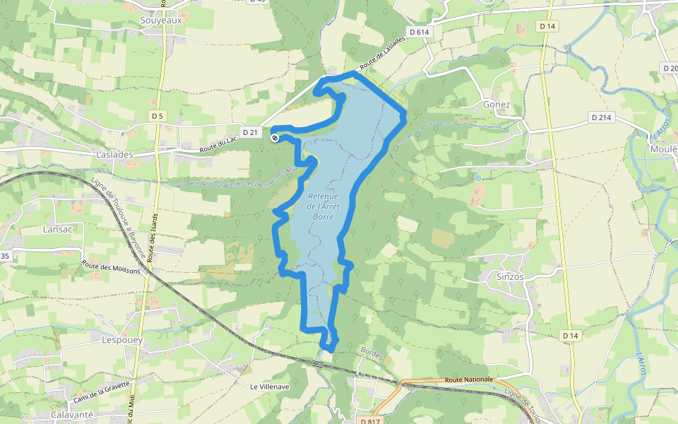 Le Tour du Lac walking route map in Laslades