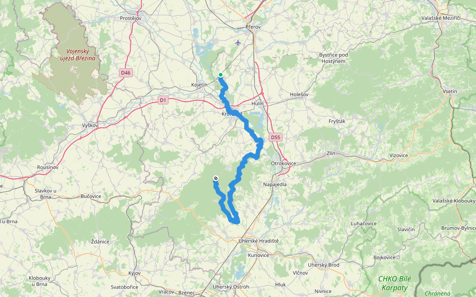 [M] Kroměříž - Chropyně walking route map in Chropyně