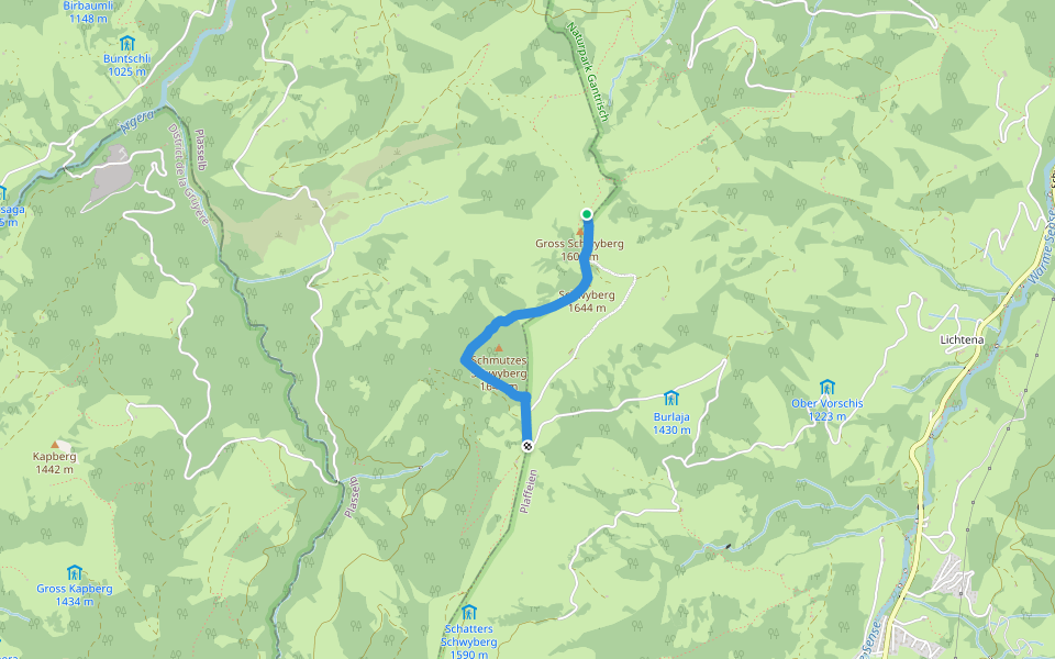 Gross Schwyberg - Hapfere Schwyberg walking route map in Plasselb