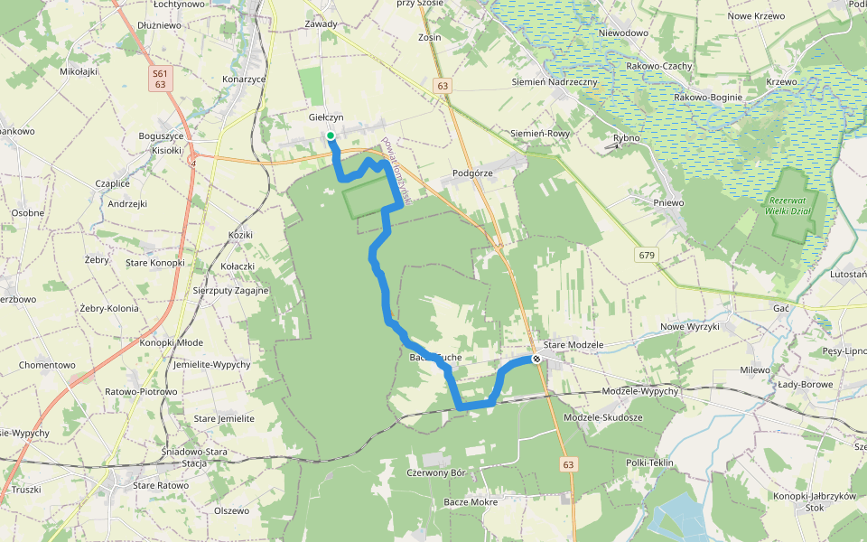 Giełczyn - Wygoda walking route map in Giełczyn